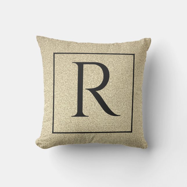 Monograms Initial Black Gold Golden Glitter Cute Cushion (Front)