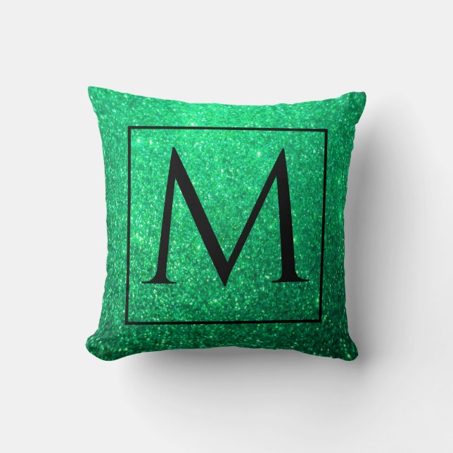 Monograms Initial Green Glitter St Patrick's Day Cushion (Front)