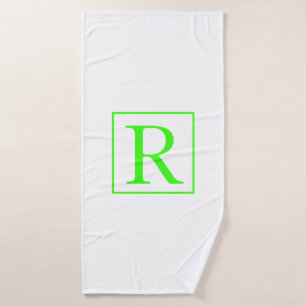 Monograms Initial Neon Green White Colourful Brigh Bath Towel