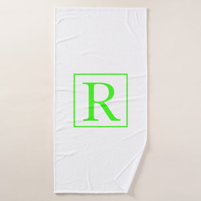 Monograms Initial Neon Green White Colourful Brigh Bath Towel (Bath Towel)