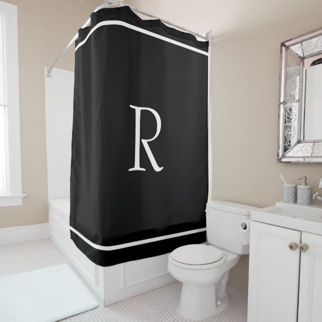 Monograms Initials Black White Custom Classy Cool Shower Curtain (In Situ)