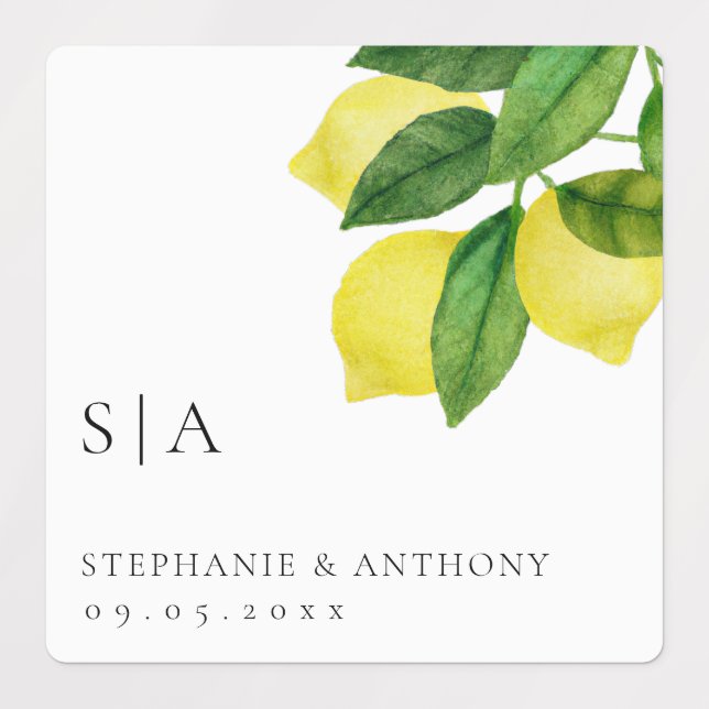 Monograms Lemon Citrus Branch Greenery Wedding  (Design 1)