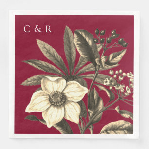 Monograms Modern Burgundy Beige Christmas Rose  Napkin