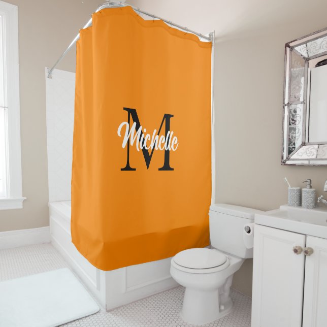 Monograms Name Orange Custom Name Fall Decor Shower Curtain (In Situ)