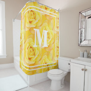 Monograms Name Yellow Floral White Vintage Rustic  Shower Curtain