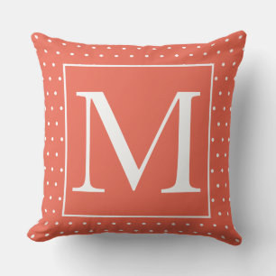 Monograms Orange White Polka Dot Autumn Fall Decor Cushion