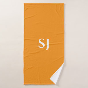 Monograms Orange Yellow White Name Stylish Decor Bath Towel Set