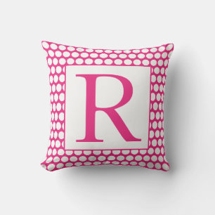 Monograms Pink White Polka Dots Colourful Bright Cushion