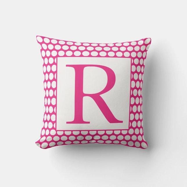 Monograms Pink White Polka Dots Colourful Bright Cushion (Front)