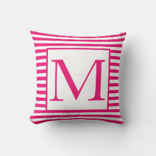 Monograms Pink White Stripes Patterns Colourful Cushion