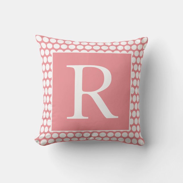 Monograms Polka Dots Autumn Gift White Salmon Pink Cushion (Front)