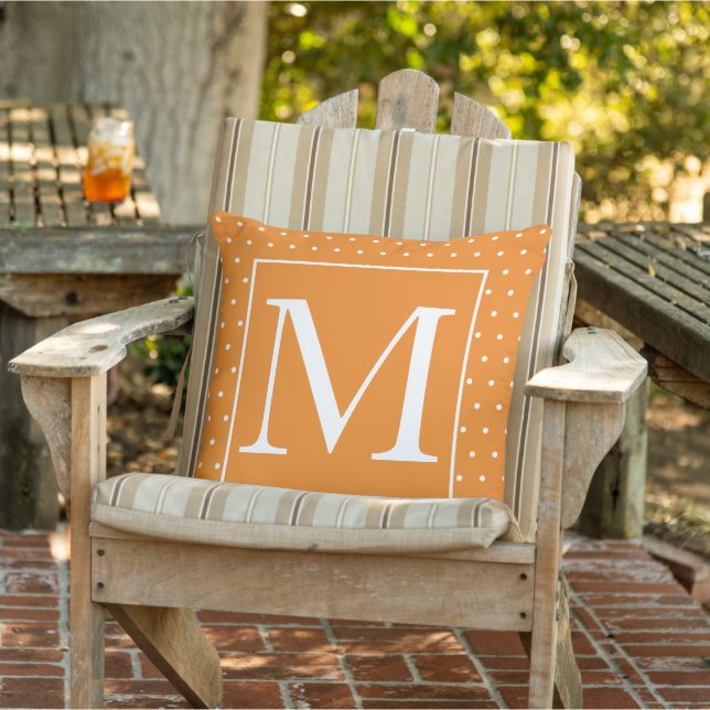 Monograms Pumpkin Orange White Polka Dots Autumn Cushion (Chair)