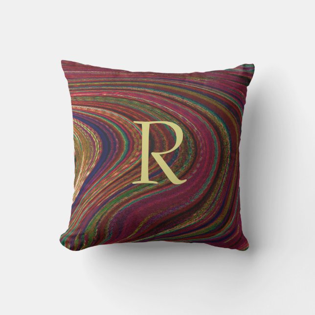 Monograms Red Waves Abstract Patterns Swirls Cute Cushion (Front)