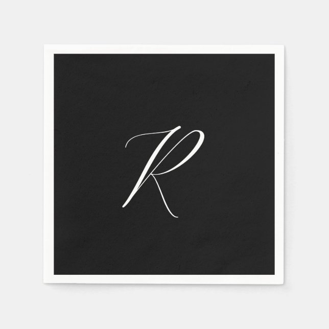 Monograms Retro Letter Black White Initial Wedding Napkin (Front)
