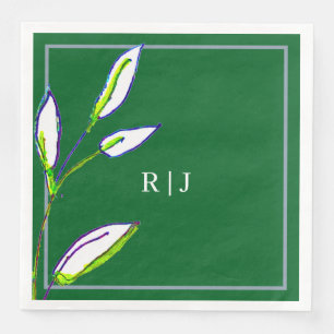 Monograms Sage Green Leaves Dusty Blue Wedding Napkin