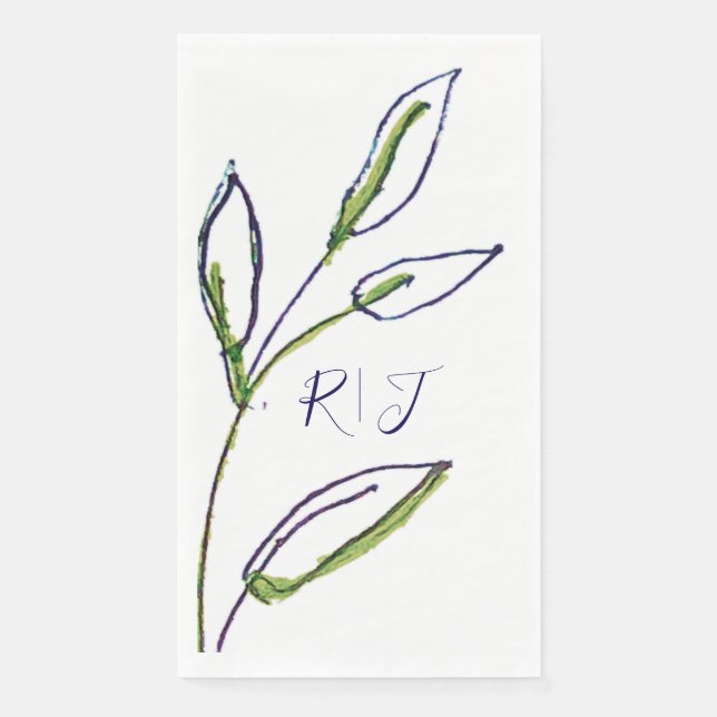 Monograms Sage Green Leaves Navy Blue Art Wedding Napkin (Front)