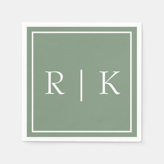 Monograms Sage Green Simple Minimalist Wedding Napkin (Front)