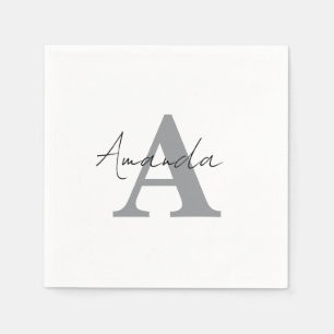 Monograms Simple Elegant Minimal Grey Black White Napkin