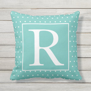 Monograms Teal Blue White Poka Dots Decor Gift Cushion