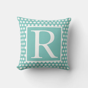Monograms Teal Blue White Poka Dots Gift Favour Cushion