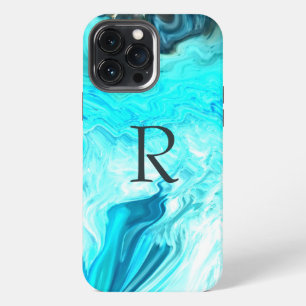 Monograms Teal White Patterns Agate Artstic Cute iPhone 13 Pro Max Case