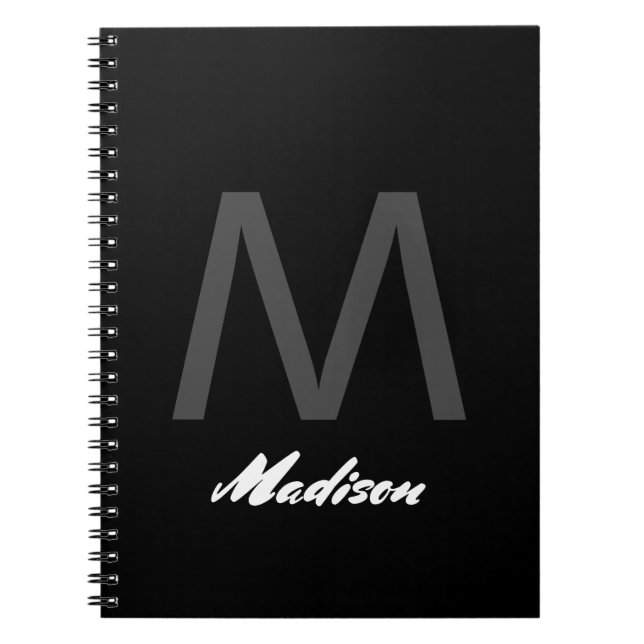 Monograms Wedding Gift Favour Elegant Custom Black Notebook (Front)