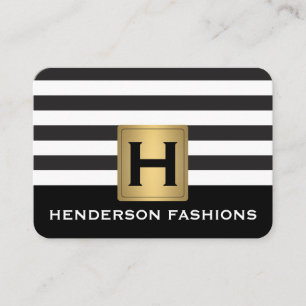 MonogramSilver Metallic / Stripes / Grey Pattern Business Card