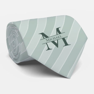Monogran + Name Sage Green Stripe Tie