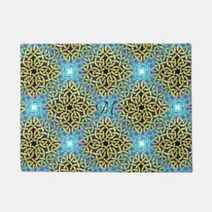 Monoigram Victorian Golden Trim Aqua Background Doormat