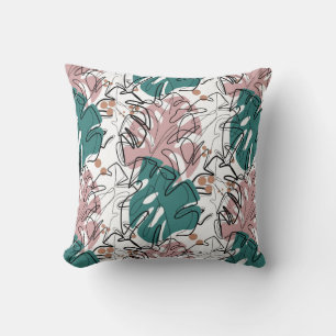 Monoline monstera leaves with colour spots cushion