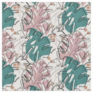 Monoline  monstera leaves with colour spots fabric