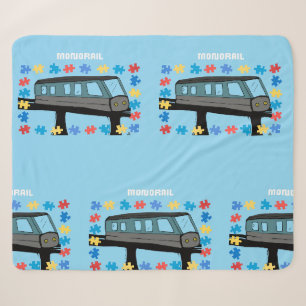 Monorail train car coaster autism puzzle sherpa blanket