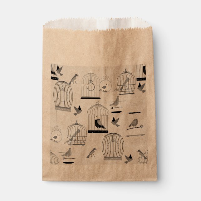 monotone grey aviary birdcage birds favour bag (Front)