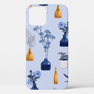 Monotone of modern flowers and vase ,pot  with bot iPhone 12 case