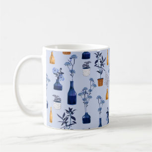 Monotone of modern flowers and vase ,pot with bot coffee mug
