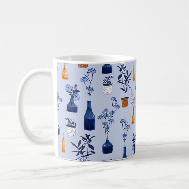 Monotone of modern flowers and vase ,pot  with bot coffee mug (Left)