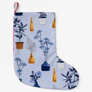 Monotone of modern flowers and vase ,pot with bot small christmas stocking