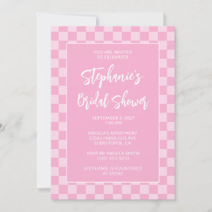 Monotone Pink Chequered Pattern Bridal Shower Invitation