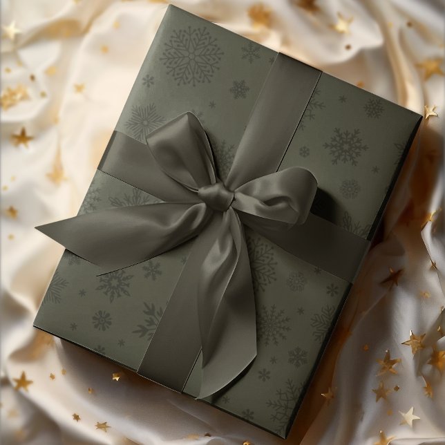 Monotone Winter Snowflake Pine Green Wrapping Paper (Creator Uploaded)