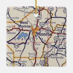 Monroe LA Vintage Map Ceramic Ornament