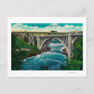 Monroe Street Bridge and Falls on Spokane River Postcard