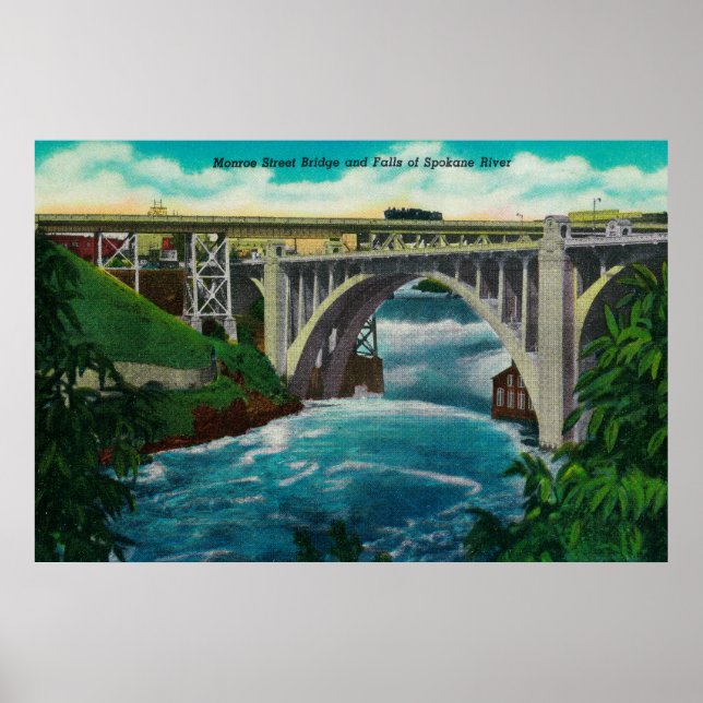 Monroe Street Bridge and Falls on Spokane River Poster (Front)