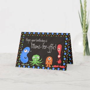 Mons-ter-iffic Cute Monster Custom Birthday Cards