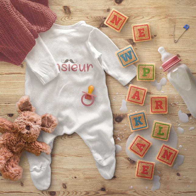 MONSIEUR Fun French Quote & Moustache Baby Bodysuit (Creator Uploaded)