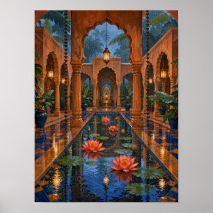 Monsoon Courtyard Lotus Reflections 12x16 Poster