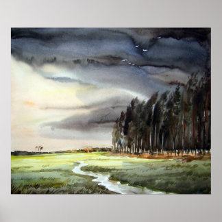 MONSOON LANDSCAPE & FOREST-WATERCOLOR PAINTING POSTER