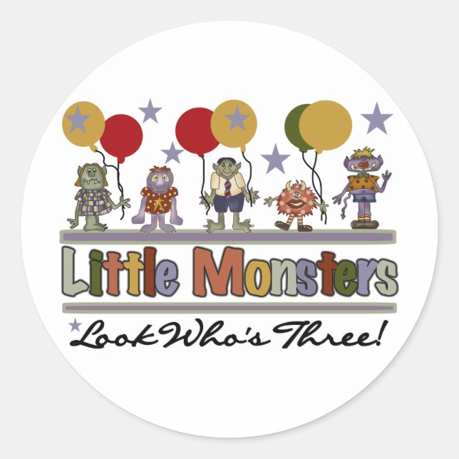 Monster 3rd Birthday Tshirts and Gifts Classic Round Sticker (Front)