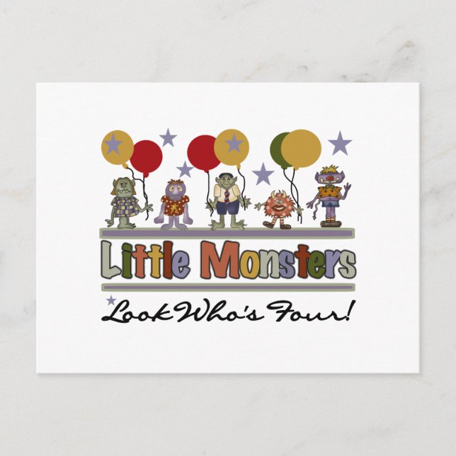 Monster 4th Birthday Tshirts and Gifts Postcard (Front)