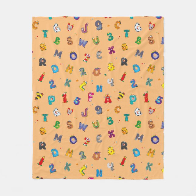 Monster Alphabet Pattern Fleece Blanket (Front)