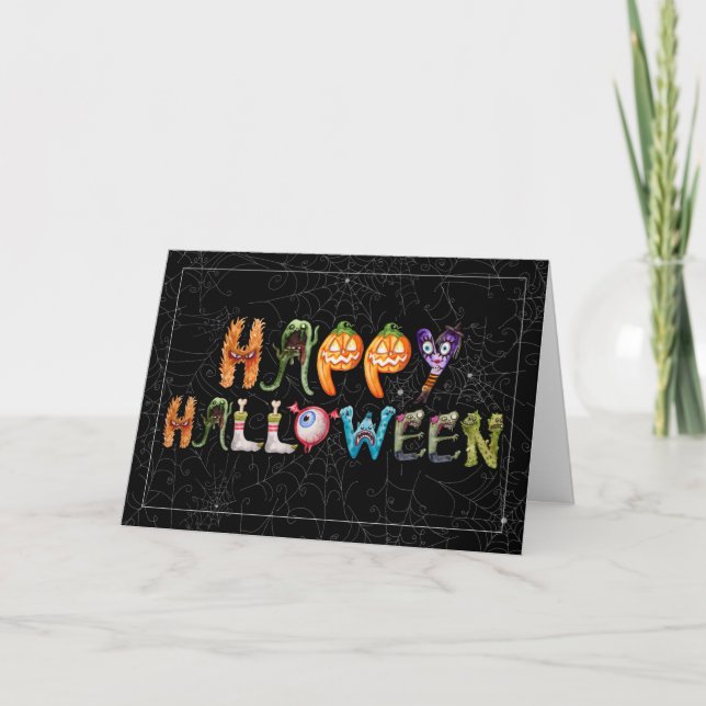 Monster Alphas Funny Halloween Typography Holiday Card (Front)